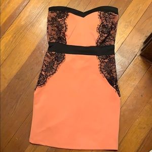 Coral black lace strapless dress